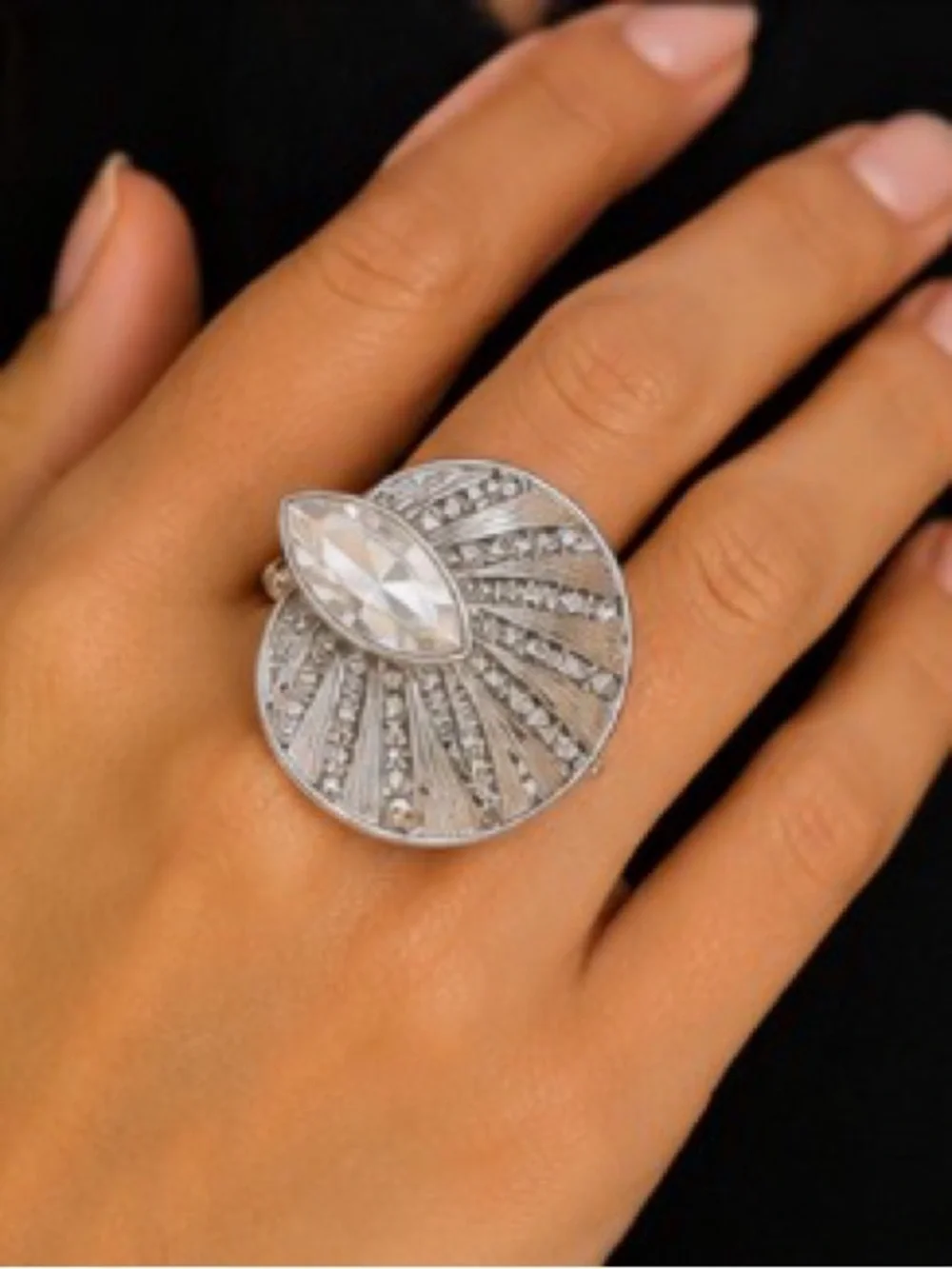 Paparazzi Silver Statement Stretch Ring,  Crystal Rhinestone Cocktail Ring, NWOT